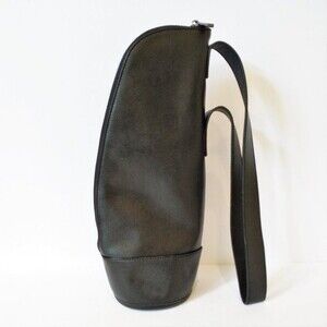 Genuine Black Leather Single Bottle Wine Tote Carrier Shoulder Strap Zipper